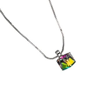 Rhodium Cube Necklace in Vitrail Medium Swarovski Crystal